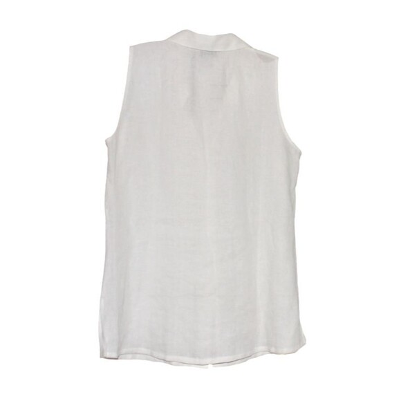 Brooks Brothers Irish Linen Blouse White V-Neck Sleeeless Button Front Sz Large - Picture 4 of 5